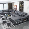 MANBAS Modern Scientific Cloth Sectional Sofa Set with Chaise Lounge, Bluetooth Speakers, and USB Charging Ports for Living Room